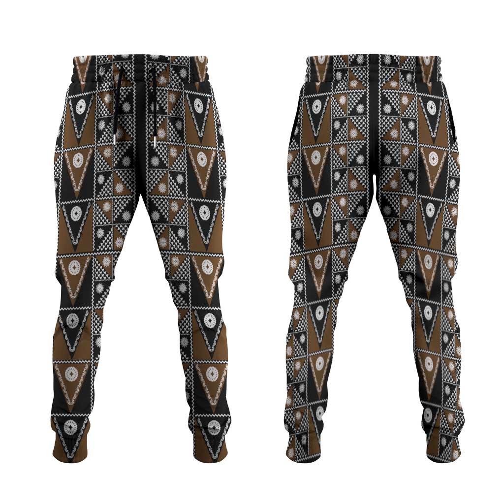 Fiji Brown Masi Pattern Jogger Pants Fijian Tapa