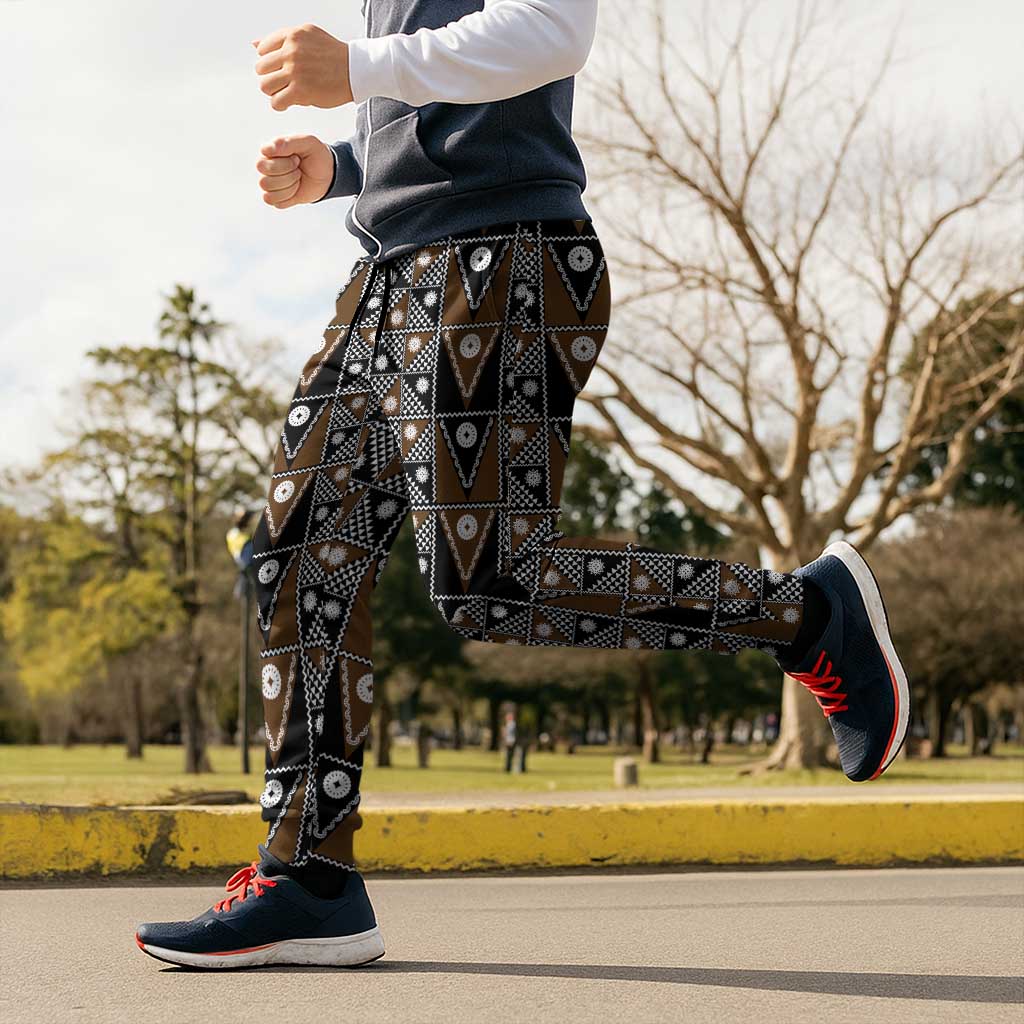 Fiji Brown Masi Pattern Jogger Pants Fijian Tapa