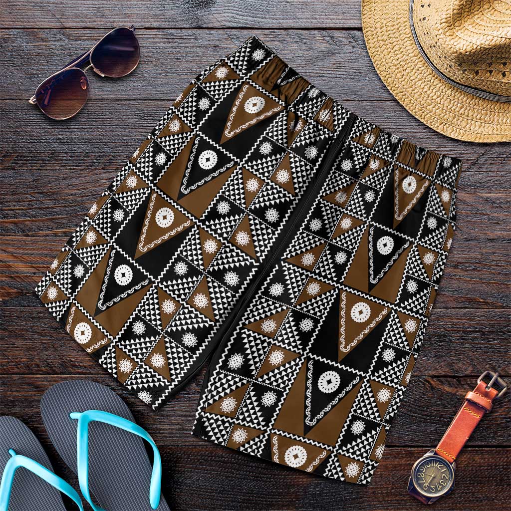 Fiji Brown Masi Pattern Shorts for Men Fijian Tapa