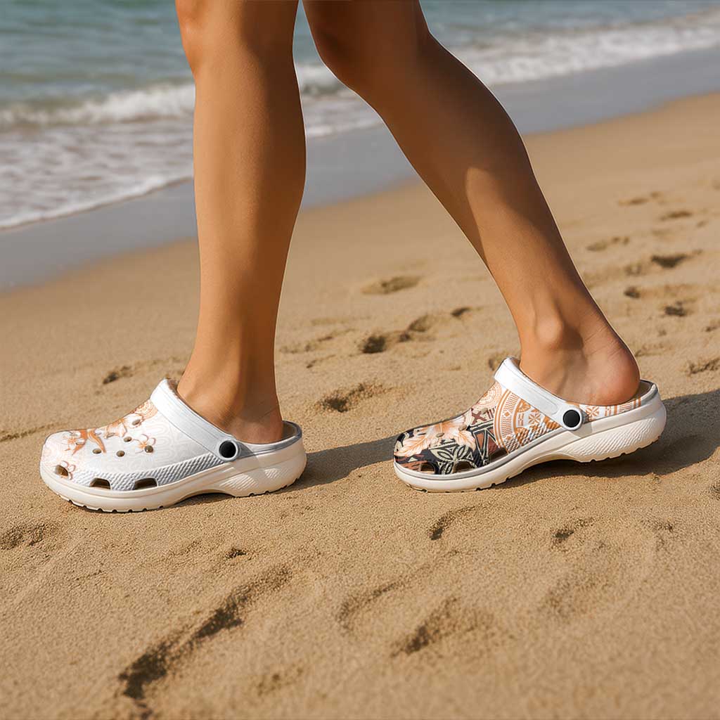 Fiji Clogs Shoes Masi Tapa Pattern Brown - Polynesian Pride