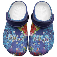 Fiji Day Clogs Shoes Coral Reef with Tapa Motifs and Hibiscus Ocean Vibe LT03 Blue - Polynesian Pride