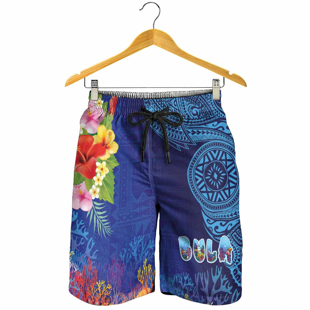 Fiji Day Shorts for Men Coral Reef with Tapa Motifs and Hibiscus Ocean Vibe LT03 - Polynesian Pride