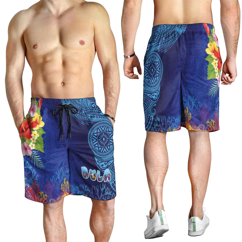 Fiji Day Shorts for Men Coral Reef with Tapa Motifs and Hibiscus Ocean Vibe LT03 - Polynesian Pride