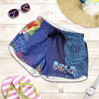 Fiji Day Shorts for Women Coral Reef with Tapa Motifs and Hibiscus Ocean Vibe LT03 Blue - Polynesian Pride
