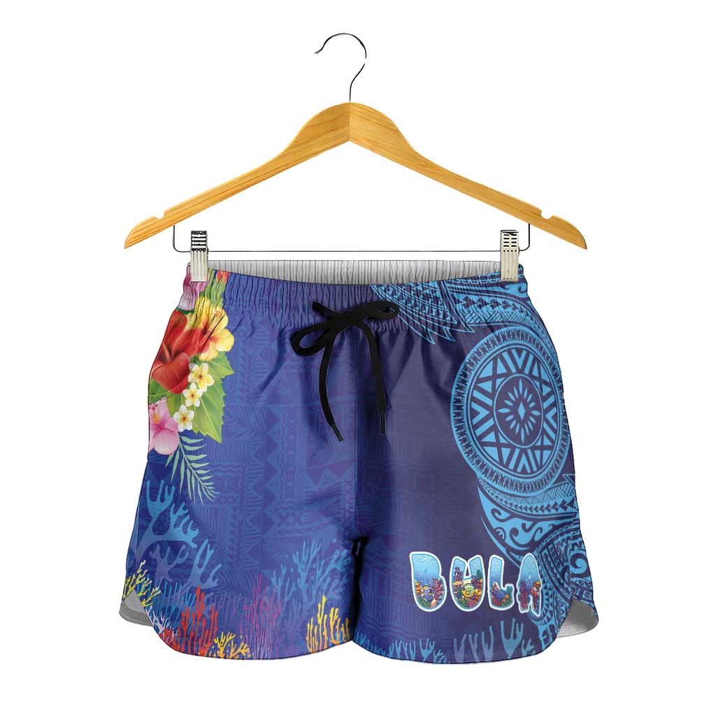 Fiji Day Shorts for Women Coral Reef with Tapa Motifs and Hibiscus Ocean Vibe LT03 - Polynesian Pride