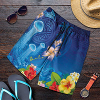 Fiji Jellyfish Shorts for Men Tapa Patterns and Hibiscus Sea Vibe