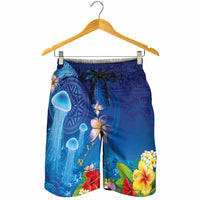 Fiji Jellyfish Shorts for Men Tapa Patterns and Hibiscus Sea Vibe