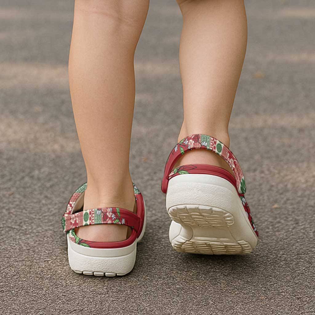 Fiji Marau na Kerisimasi Clogs Shoes Red Tagimoucia Tapa Masi Tribal - Polynesian Pride