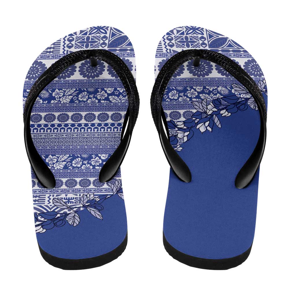 Fiji Marau na Kerisimasi Flip Flops Blue Tagimoucia Tapa Masi Tribal - Polynesian Pride