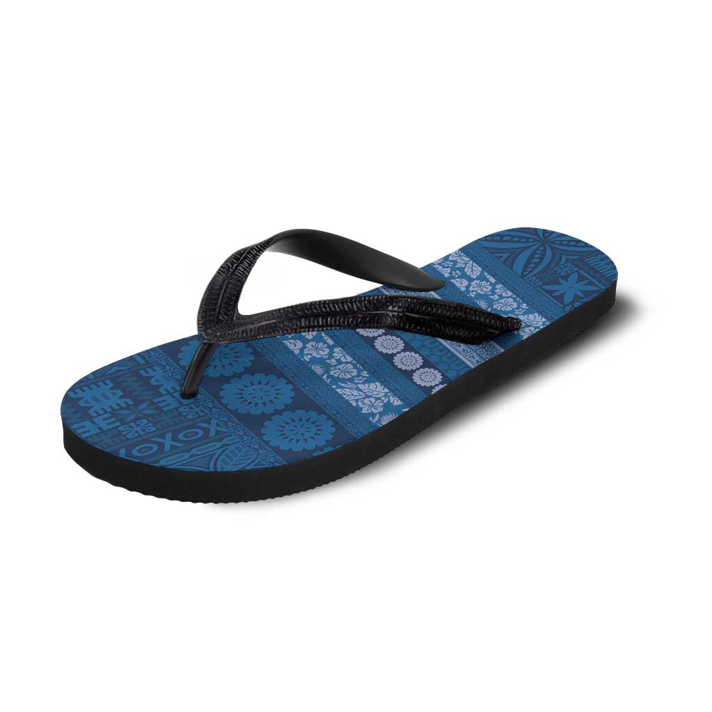 Fiji Marau na Kerisimasi Flip Flops Blue Tapa Masi Inspired Christmas - Polynesian Pride