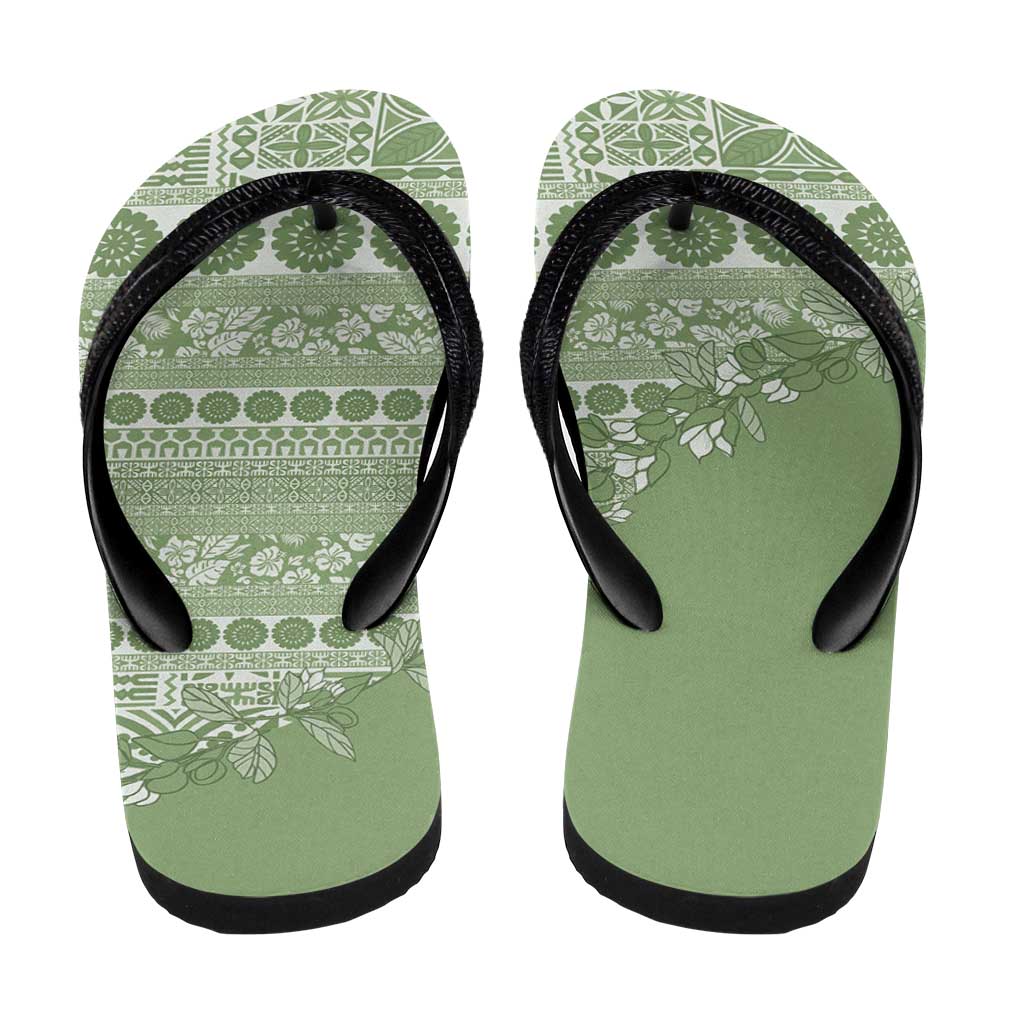 Fiji Marau na Kerisimasi Flip Flops Sage Green Tagimoucia Tapa Masi Tribal - Polynesian Pride