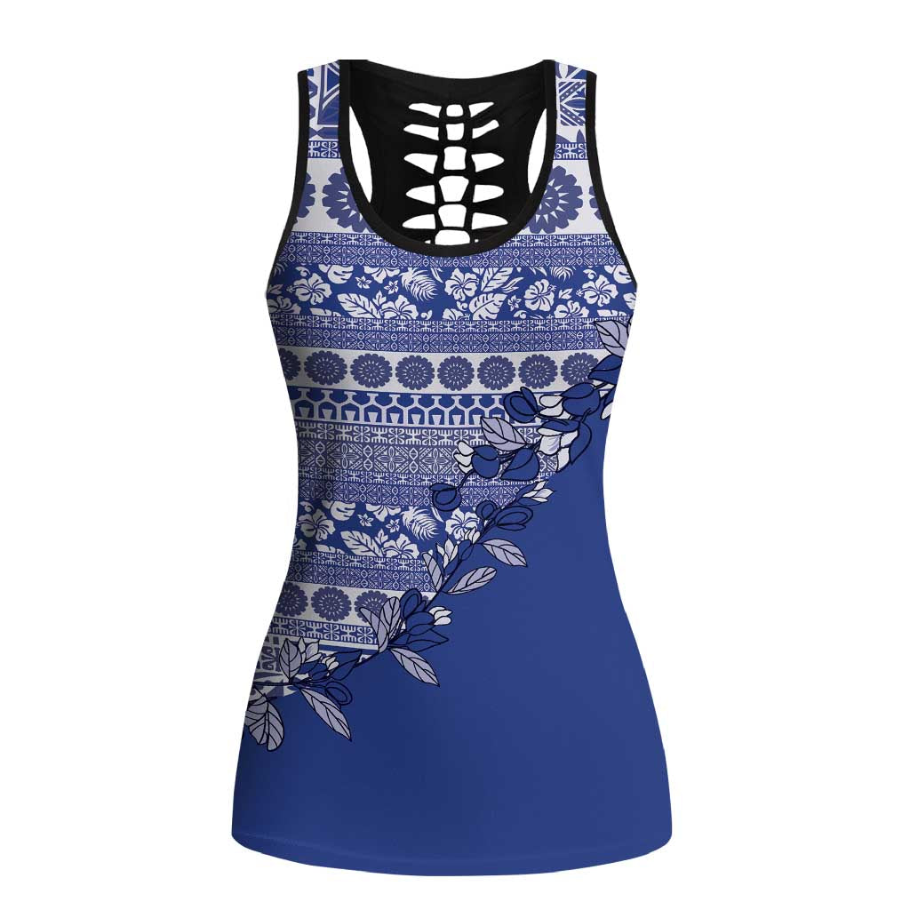 Fiji Marau na Kerisimasi Hollow Tank Top Blue Tagimoucia Tapa Masi Tribal - Polynesian Pride