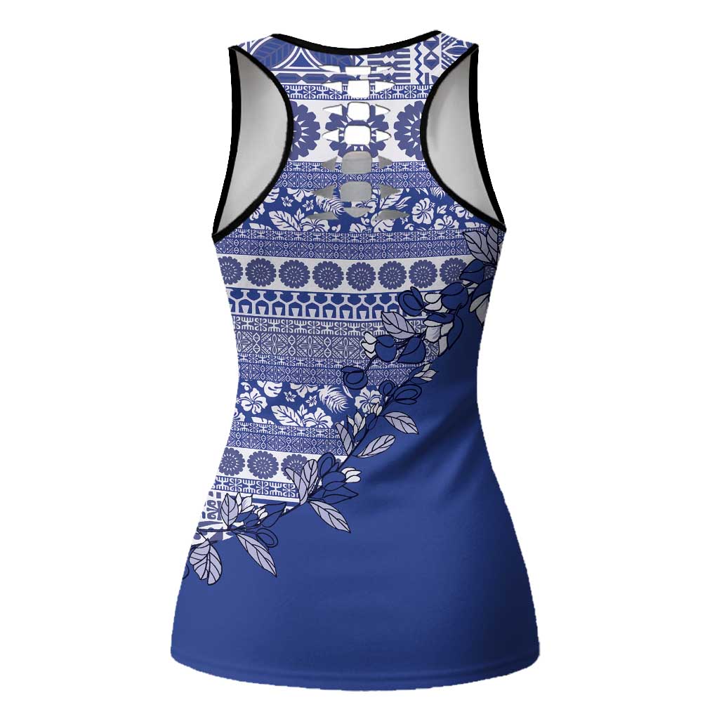 Fiji Marau na Kerisimasi Hollow Tank Top Blue Tagimoucia Tapa Masi Tribal - Polynesian Pride