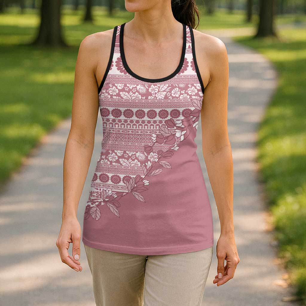 Fiji Marau na Kerisimasi Hollow Tank Top Dusty Rose Tagimoucia Tapa Masi Tribal - Polynesian Pride