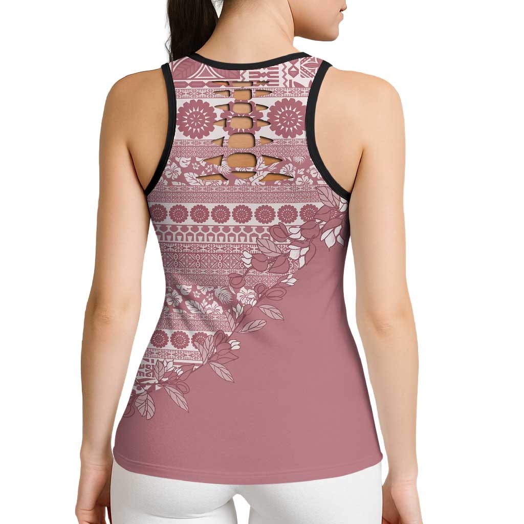 Fiji Marau na Kerisimasi Hollow Tank Top Dusty Rose Tagimoucia Tapa Masi Tribal - Polynesian Pride