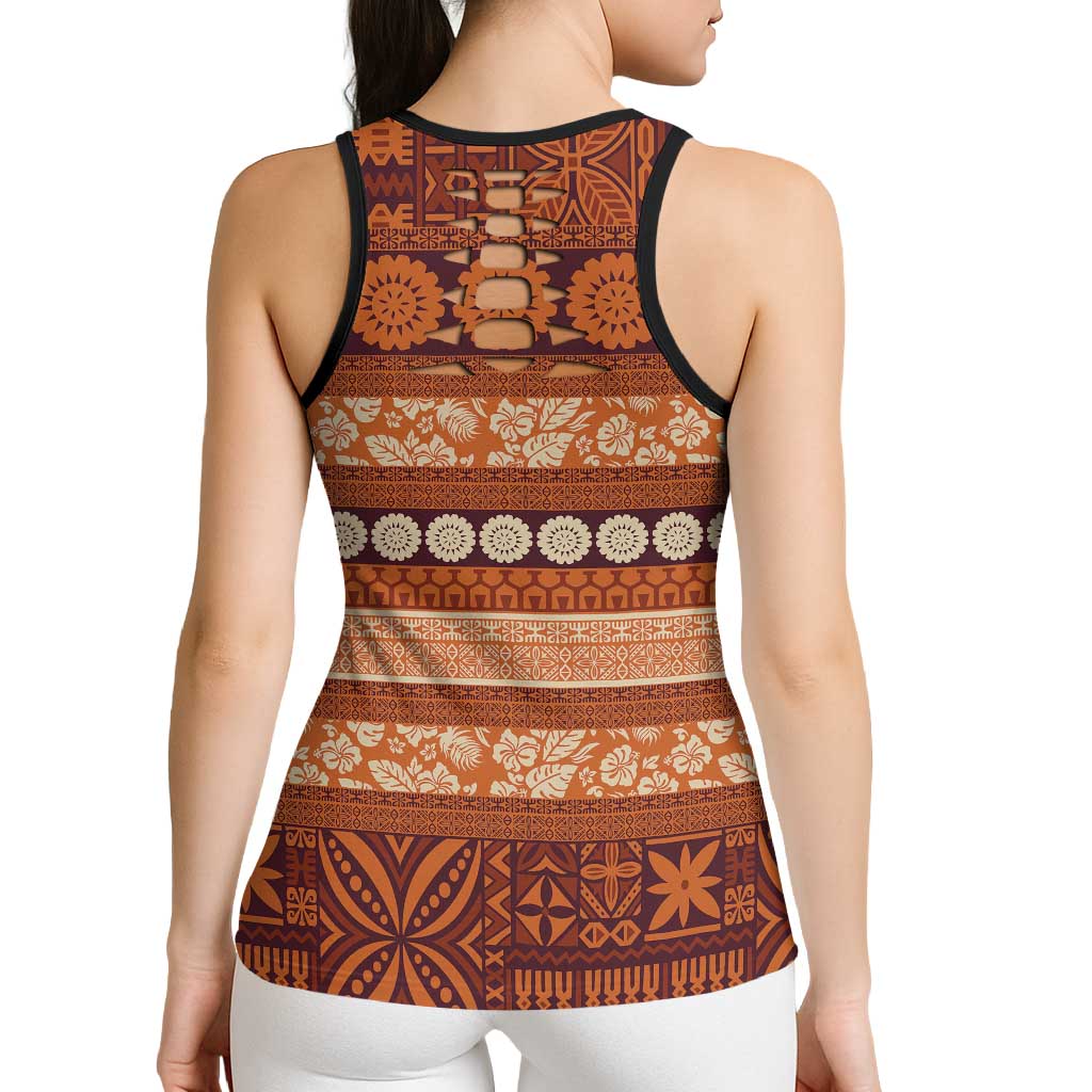 Fiji Marau na Kerisimasi Hollow Tank Top Gold Tapa Masi Inspired Christmas - Polynesian Pride