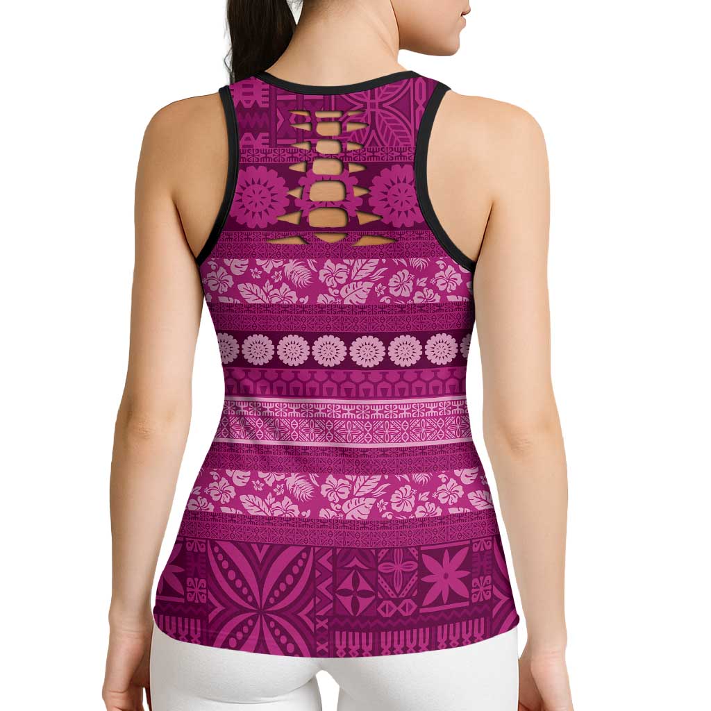 Fiji Marau na Kerisimasi Hollow Tank Top Pink Tapa Masi Inspired Christmas - Polynesian Pride