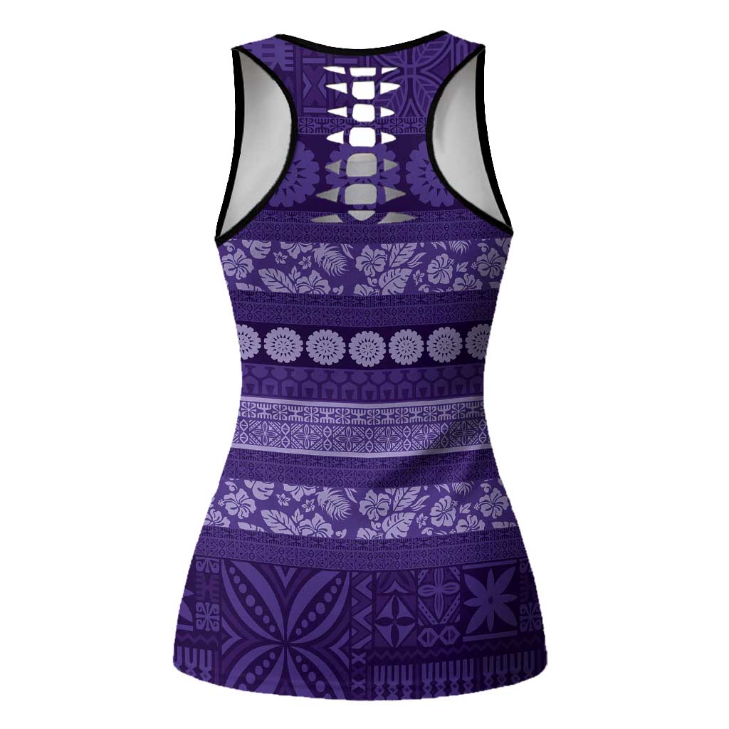 Fiji Marau na Kerisimasi Hollow Tank Top Purple Tapa Masi Inspired Christmas - Polynesian Pride