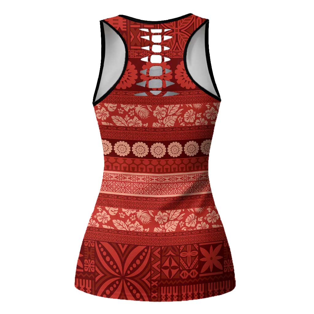 Fiji Marau na Kerisimasi Hollow Tank Top Red Tapa Masi Inspired Christmas - Polynesian Pride