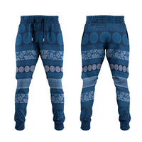 Fiji Marau na Kerisimasi Jogger Pants Blue Tapa Masi Inspired Christmas - Polynesian Pride