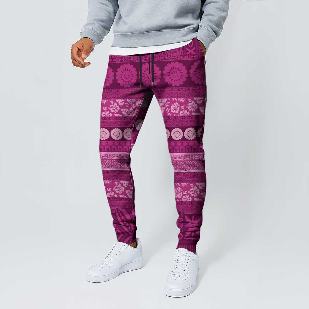 Fiji Marau na Kerisimasi Jogger Pants Pink Tapa Masi Inspired Christmas - Polynesian Pride
