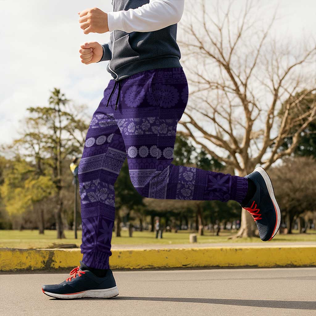 Fiji Marau na Kerisimasi Jogger Pants Purple Tapa Masi Inspired Christmas - Polynesian Pride