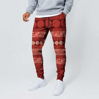 Fiji Marau na Kerisimasi Jogger Pants Red Tapa Masi Inspired Christmas - Polynesian Pride
