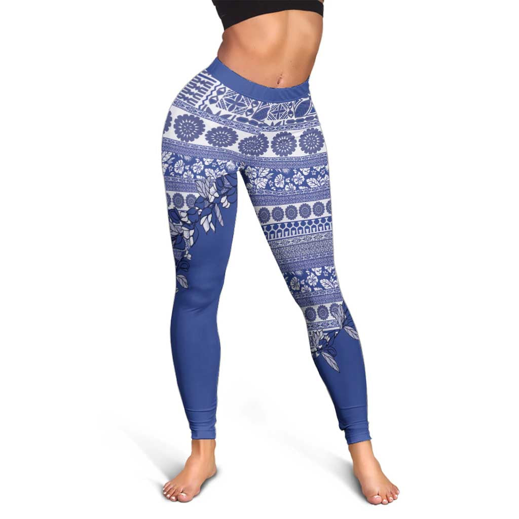 Fiji Marau na Kerisimasi Leggings Blue Tagimoucia Tapa Masi Tribal - Polynesian Pride