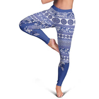 Fiji Marau na Kerisimasi Leggings Blue Tagimoucia Tapa Masi Tribal - Polynesian Pride