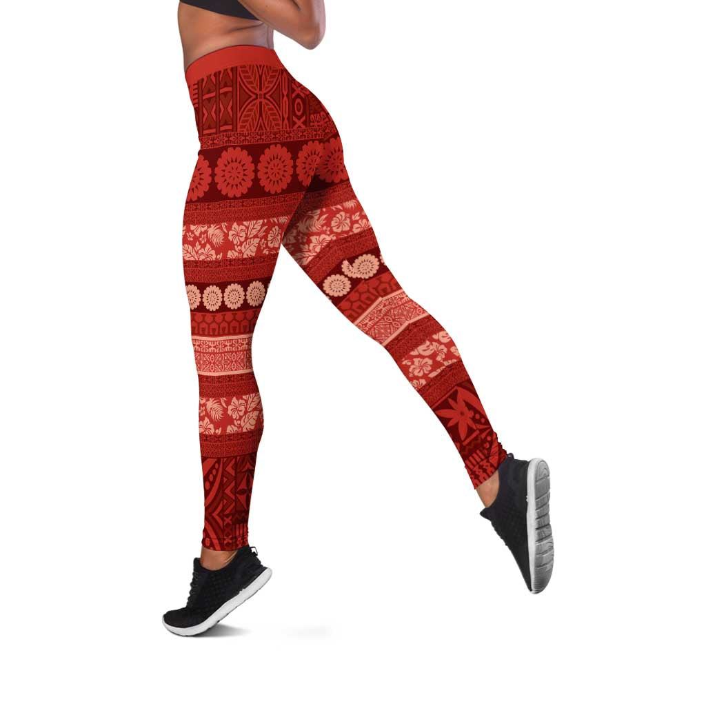 Fiji Marau na Kerisimasi Leggings Red Tapa Masi Inspired Christmas - Polynesian Pride