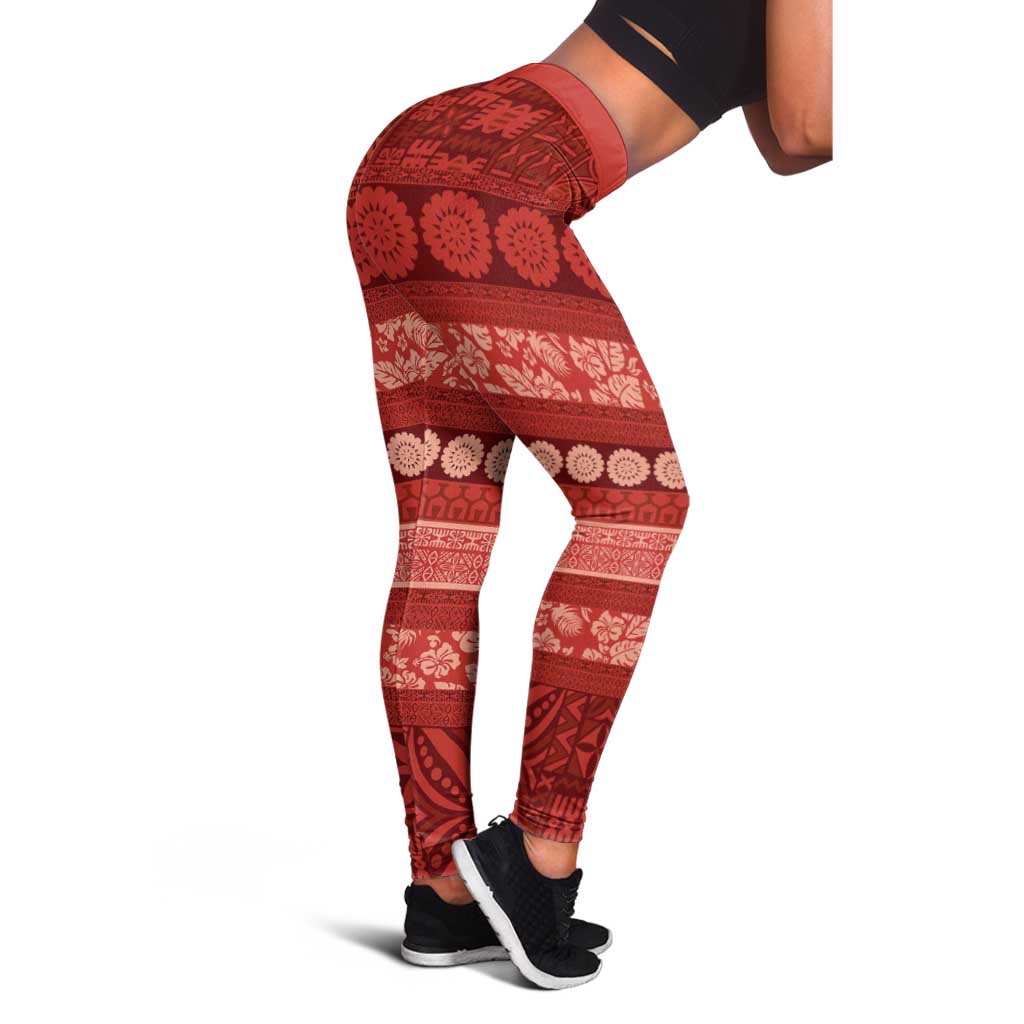 Fiji Marau na Kerisimasi Leggings Red Tapa Masi Inspired Christmas - Polynesian Pride