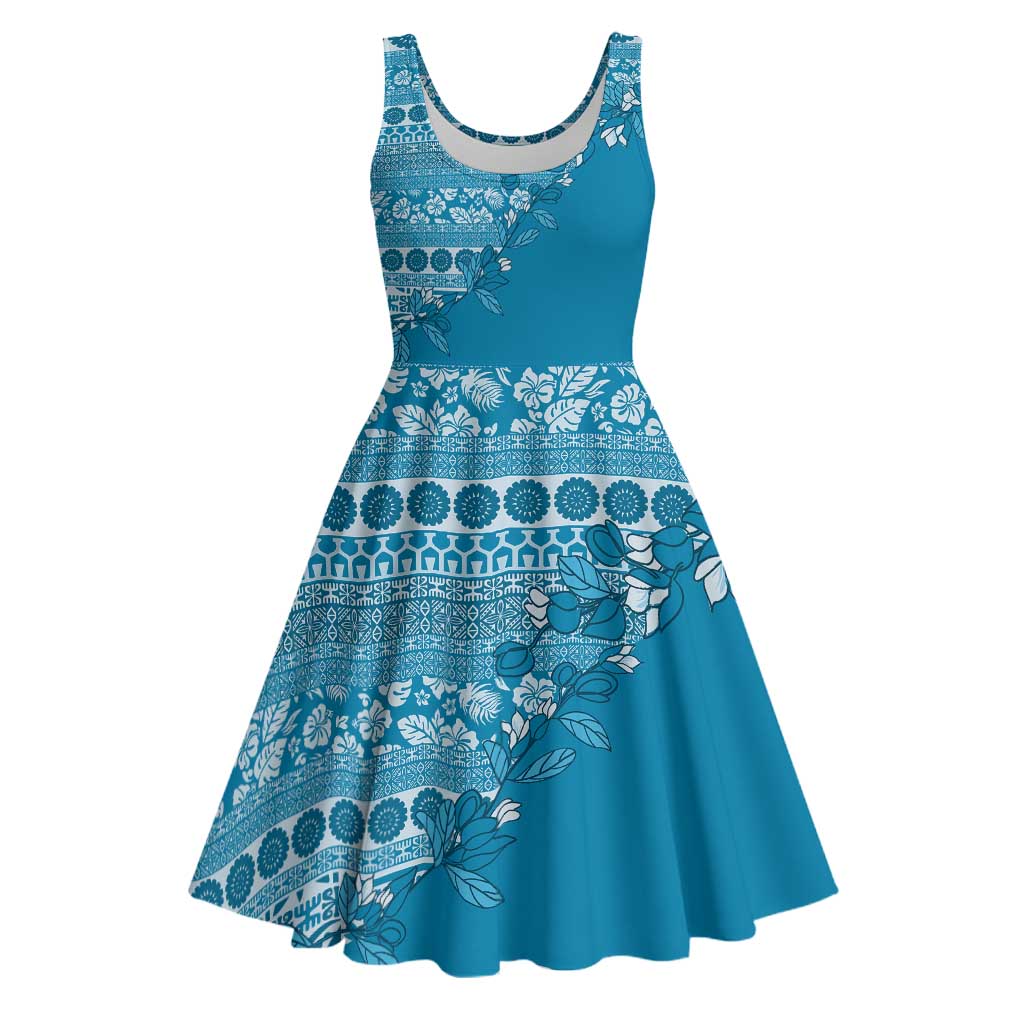 Fiji Marau na Kerisimasi Midi Dress Aqua Tagimoucia Tapa Masi Tribal - Polynesian Pride