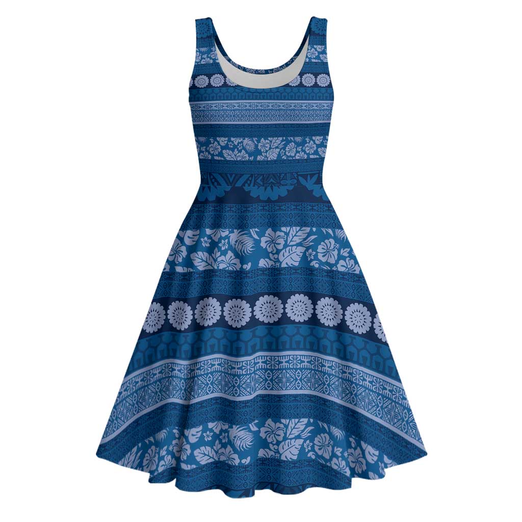 Fiji Marau na Kerisimasi Midi Dress Blue Tapa Masi Inspired Christmas - Polynesian Pride