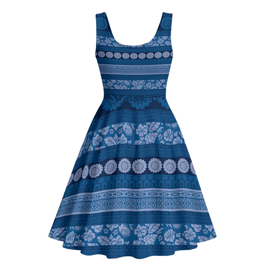 Fiji Marau na Kerisimasi Midi Dress Blue Tapa Masi Inspired Christmas - Polynesian Pride