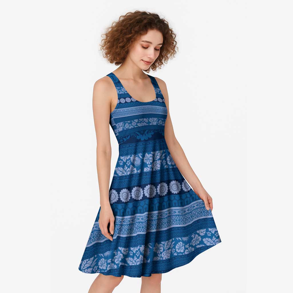 Fiji Marau na Kerisimasi Midi Dress Blue Tapa Masi Inspired Christmas - Polynesian Pride