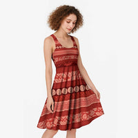 Fiji Marau na Kerisimasi Midi Dress Red Tapa Masi Inspired Christmas - Polynesian Pride
