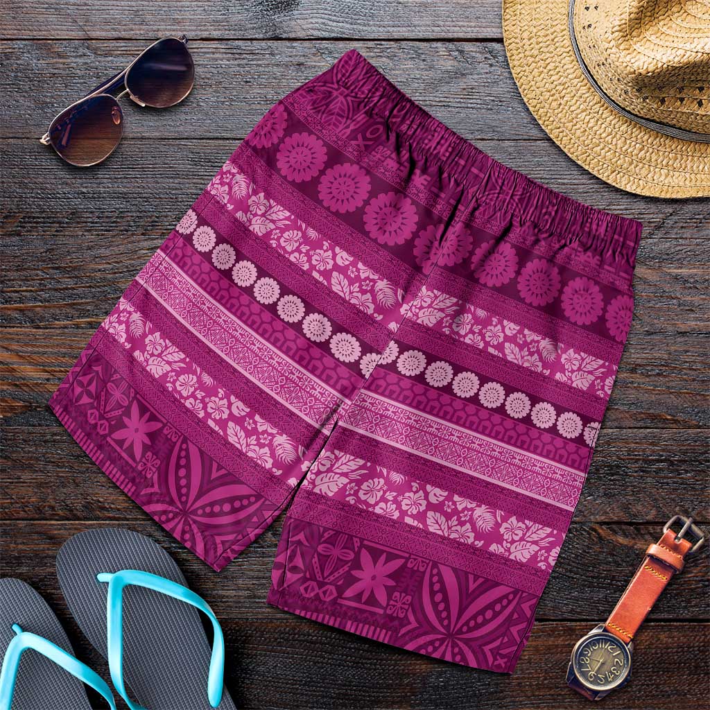 Fiji Marau na Kerisimasi Shorts for Men Pink Tapa Masi Inspired Christmas - Polynesian Pride