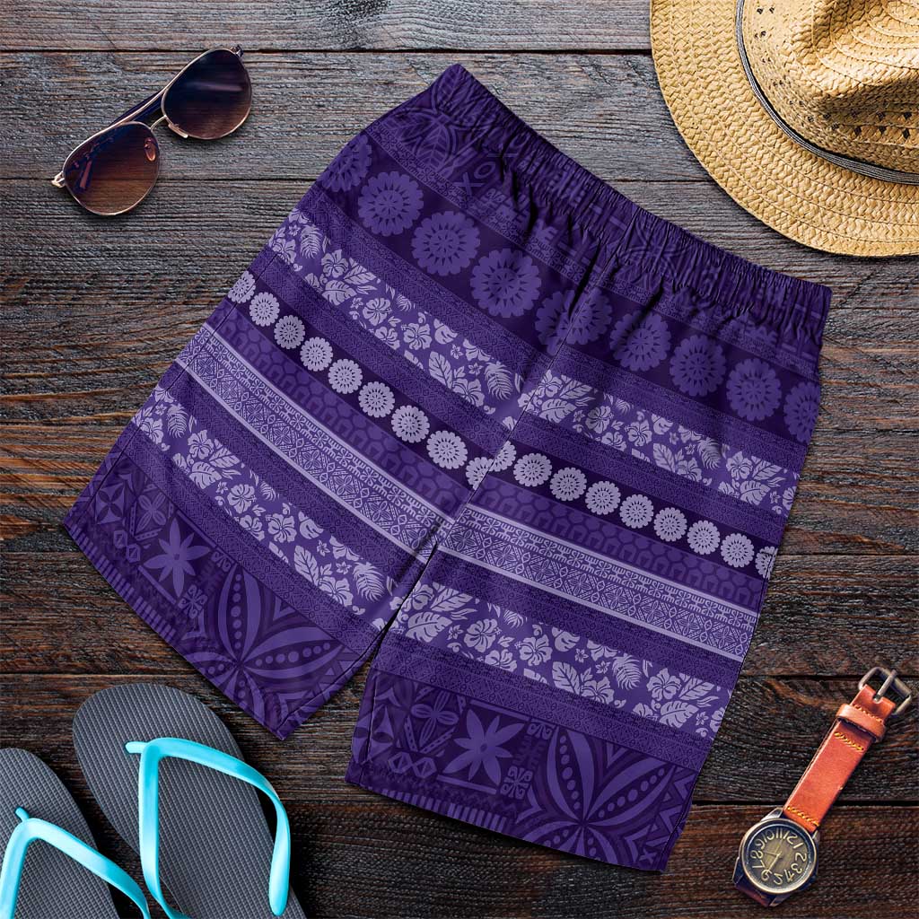 Fiji Marau na Kerisimasi Shorts for Men Purple Tapa Masi Inspired Christmas - Polynesian Pride
