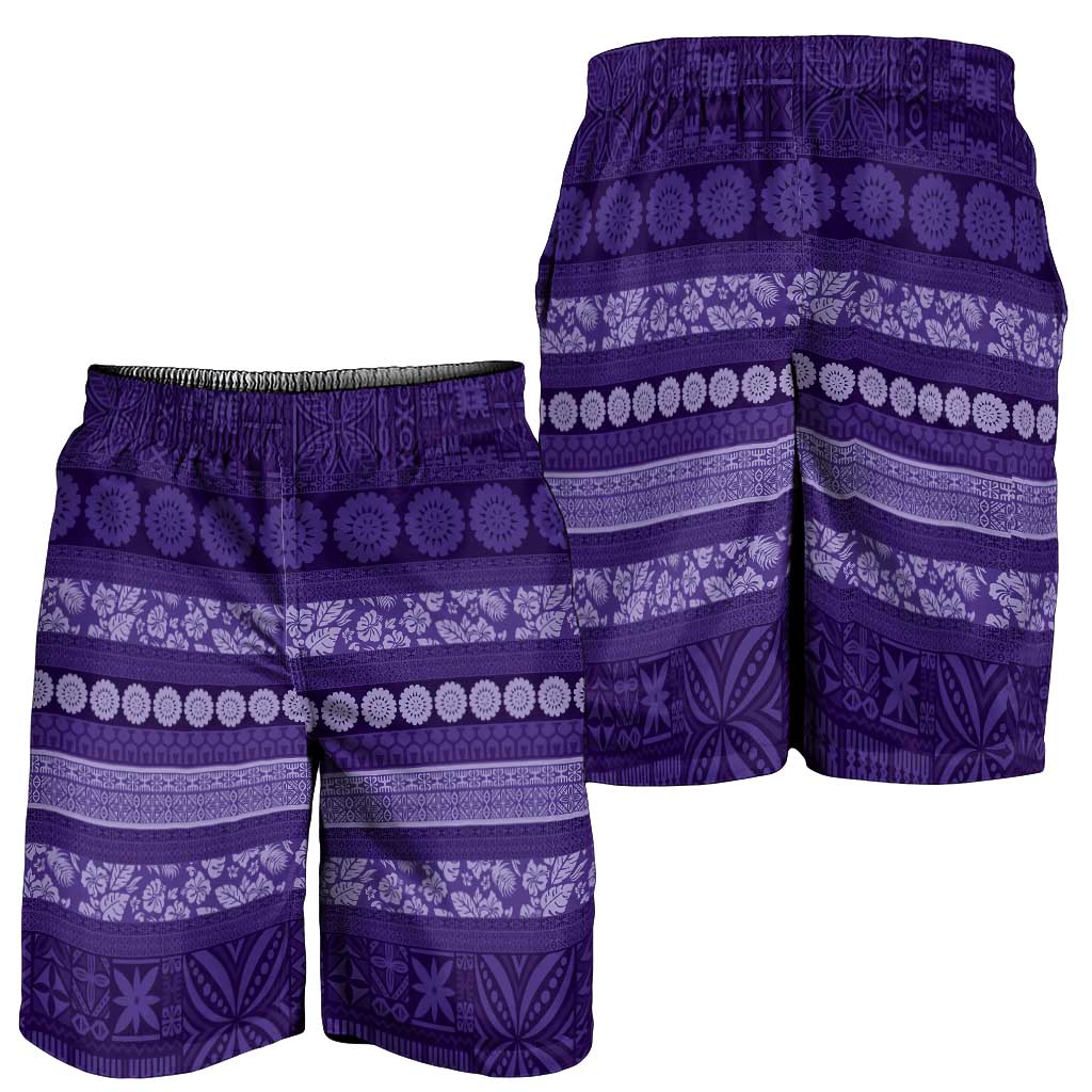 Fiji Marau na Kerisimasi Shorts for Men Purple Tapa Masi Inspired Christmas - Polynesian Pride