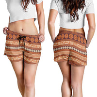 Fiji Marau na Kerisimasi Shorts for Women Gold Tapa Masi Inspired Christmas - Polynesian Pride