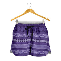 Fiji Marau na Kerisimasi Shorts for Women Purple Tapa Masi Inspired Christmas - Polynesian Pride