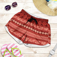Fiji Marau na Kerisimasi Shorts for Women Red Tapa Masi Inspired Christmas - Polynesian Pride