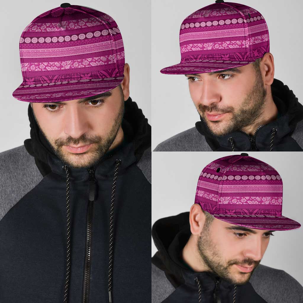 Fiji Marau na Kerisimasi Snapback Cap Pink Tapa Masi Inspired Christmas - Polynesian Pride