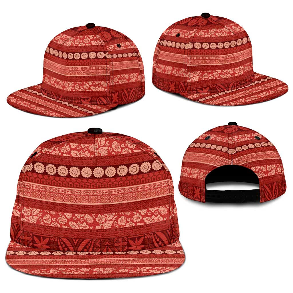 Fiji Marau na Kerisimasi Snapback Cap Red Tapa Masi Inspired Christmas - Polynesian Pride