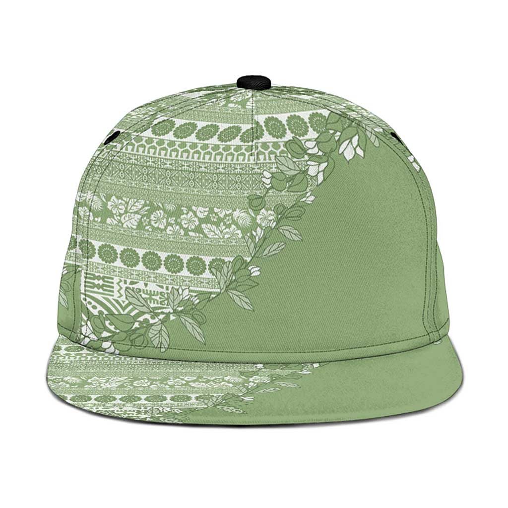Fiji Marau na Kerisimasi Snapback Cap Sage Green Tagimoucia Tapa Masi Tribal - Polynesian Pride