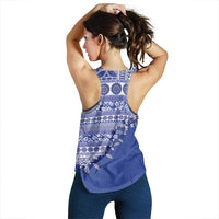 Fiji Marau na Kerisimasi Women Racerback Tank Blue Tagimoucia Tapa Masi Tribal - Polynesian Pride