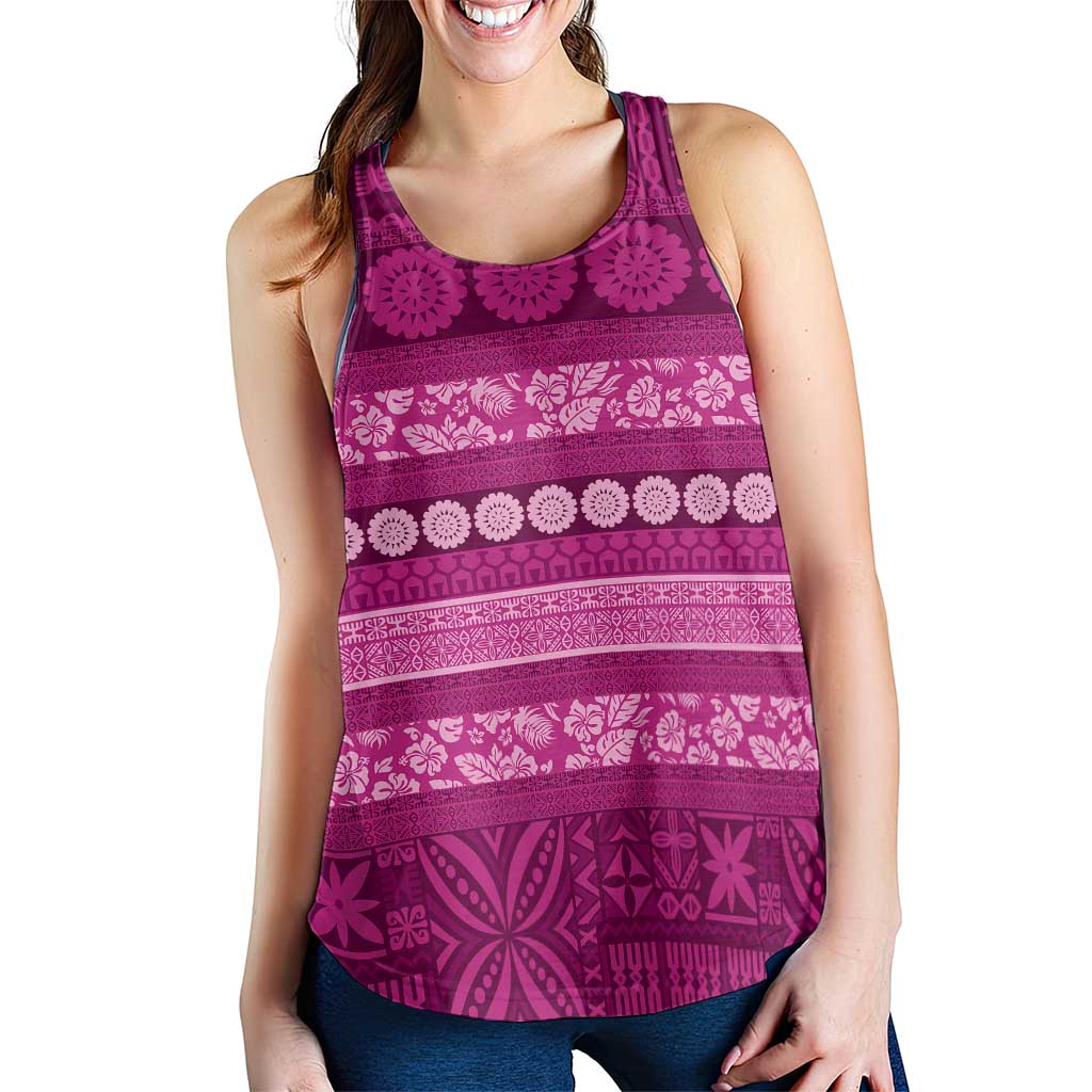 Fiji Marau na Kerisimasi Women Racerback Tank Pink Tapa Masi Inspired Christmas - Polynesian Pride