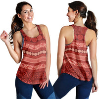 Fiji Marau na Kerisimasi Women Racerback Tank Red Tapa Masi Inspired Christmas - Polynesian Pride