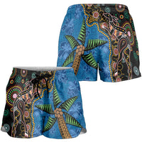 Fijian and Australian Culture Together Shorts for Women Aboriginal Art and Tapa Motifs with Kangaroo and Palm Tree LT03 - Polynesian Pride