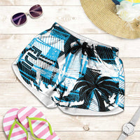 Fijian Rugby Shorts for Women Grunge Palm Stylized LT01 Blue - Polynesian Pride